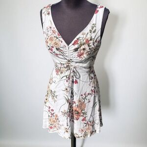 Blue Rain Francesca's floral white ruched tie front mini dress spring small